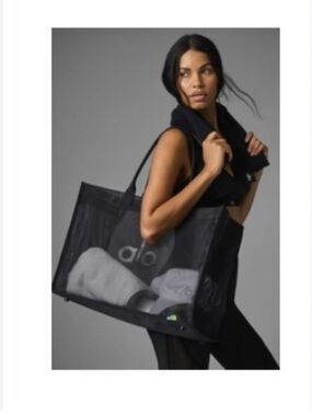 ALO Yoga Black Mesh Tote with Logo